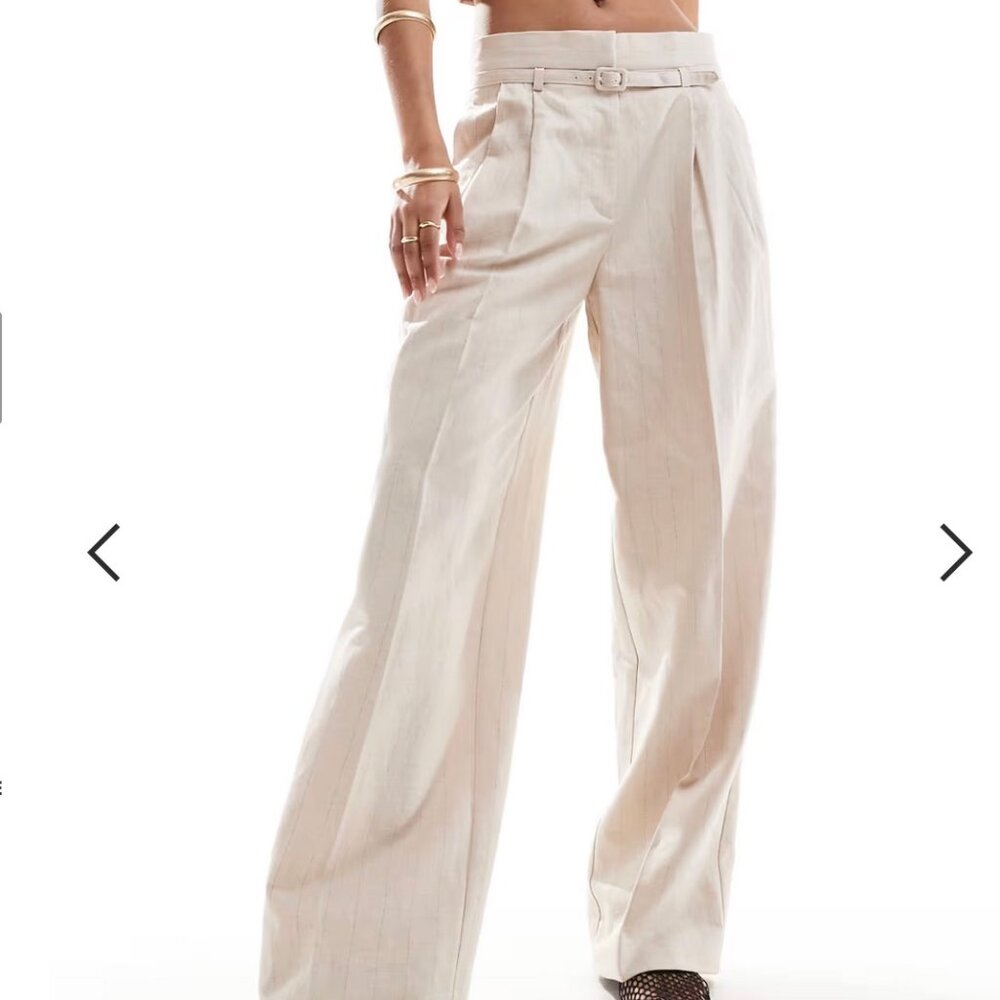 Mango Pinstripe Wide Leg Pants/Trousers with Belt-size 4 US/Waist 29"